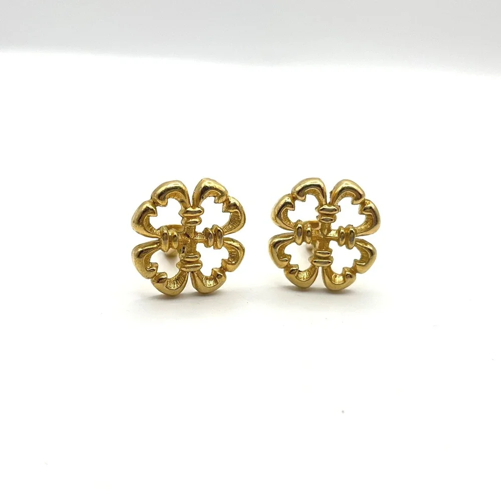 Sarah Coventry Vintage Gold Tone Openwork Quatrefoil Clip On Earrings Floral‎